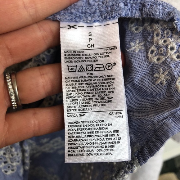 Gap Eyelet Lace Split-Neck Blouse in Chambray - Picture 7 of 8